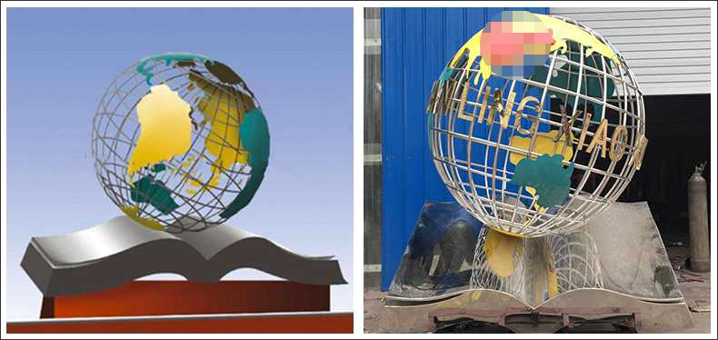 不銹鋼地球，景觀地球雕塑，學校地球儀擺件